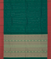 Leafy Green Handloom Kanchi Cotton Saree With Button Motifs-Leaf Green