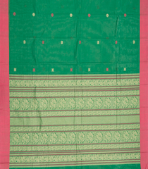 Green Handloom Kanchi Cotton Saree With Mango Motifs-Green