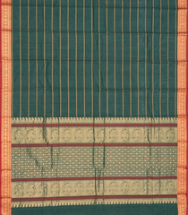 Dark Green Handloom Kanchi Cotton Saree With Stripes-Dark Green