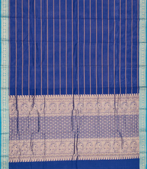 Blue Handloom Kanchi Cotton Saree With Beldari Stripes-Blue