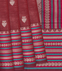 Maroon Handloom Kanchi Cotton Saree With Gandaberunda Buttas-Maroon