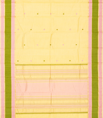 Light Yellow Handloom Kanchi Cotton Saree With Checks & Buttas-Yellow