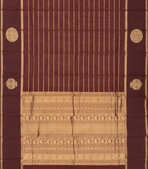 Brown Handloom Kanchi Cotton Saree With Zari Stripes-Brown