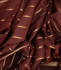 Brown Handloom Kanchi Cotton Saree With Zari Stripes-Brown