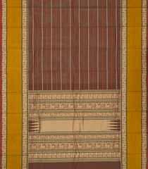 Chestnut Brown Handloom Kanchi Cotton Saree With Stripes-Chestnut Pink