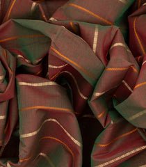 Chestnut Brown Handloom Kanchi Cotton Saree With Stripes-Chestnut Pink