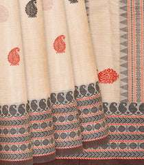 Taupe Handloom Kanchi Cotton Saree With Mango Buttas-Taupe