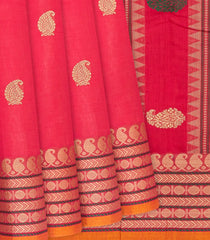 Hot Pink Handloom Kanchi Cotton Saree With Mango Buttas-Hot Pink