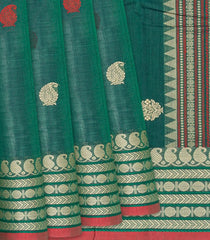 Sea Green Handloom Kanchi Cotton Saree With Mango Buttas-Sea Green