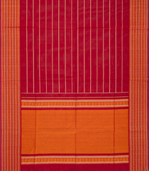 Red Handloom Kanchi Cotton Saree With Veldari Stripes-Red