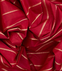 Red Handloom Kanchi Cotton Saree With Veldari Stripes-Red