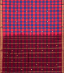 Pink & Blue Handloom Kadapa Cotton Saree With Checks & Zari Butta-Pink