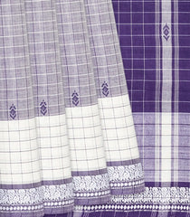 Grey Handloom Kadapa Cotton Saree With Checks & Buttas-Grey