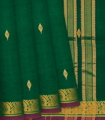 Dark Green Handloom Kadapa Cotton Saree With Butta-Dark Green