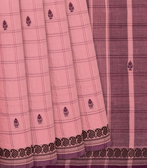 Chestnut Pink Handloom Kadapa Cotton Saree With Butta And Checks-Chestnut Pink