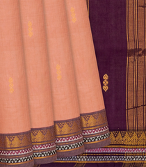 Light Peach Handloom Kadapa Cotton Saree With Butta-Peach