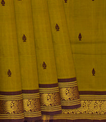 Olive Green Handloom Kadapa Cotton Saree With Butta-Olive Green