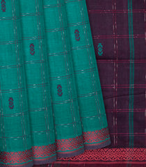 Green Handloom Kadapa Cotton Saree With Checks-Green