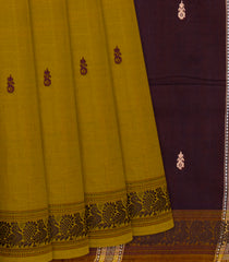 Olive Green Handloom Kadapa Cotton Saree With Butta-Olive Green