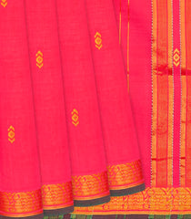 Dark Peach Handloom Kadapa Cotton Saree With Butta-Dark Peach