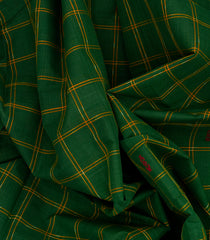 Bottle Green Handloom Kadapa Cotton Saree With Checks-Bottle Green