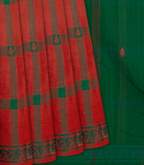 Crimson Handloom Kadapa Cotton Saree With Checks-Crimson