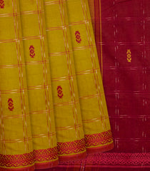 Olive Green Handloom Kadapa Cotton Saree With Checks-Olive Green