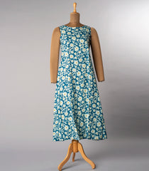 Classic Blue Floral Layered Cotton Dress -Blue