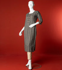 Mirror Work Steel Grey Striped Kurti -Grey