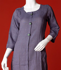 Blue Kurti With Embroidered Show Button Details-Blue