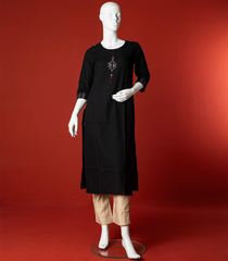 Embroidered Black Solid Kurti -Black