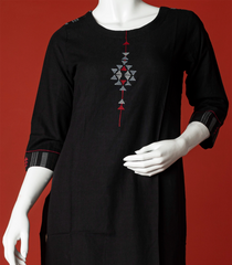 Embroidered Black Solid Kurti -Black