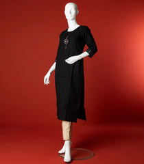 Embroidered Black Solid Kurti -Black