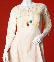 Off White A-Line Embroidered Kurti And Tassle Detailing-Off White