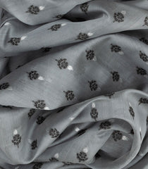 Grey Handwoven Banarasi Organza Silk Saree With Floral Motifs-Grey