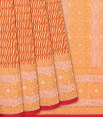 Red Handwoven Banarasi Organza Silk Saree With Floral Motifs-Red