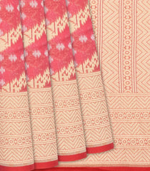 Peach Handwoven Banarasi Organza  Silk Saree With Floral Motifs-Peach