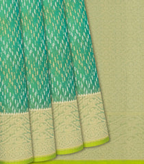 Aquamarine Handwoven Banarasi Organza Silk Saree With Chevron Motifs-Aquamarine