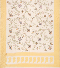 Cream Handwoven Banarasi Oganza Silk Saree With Printed Floral Motifs-Cream