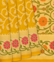 Mustard Handwoven Organza Silk Saree With Floral Motifs-Mustard