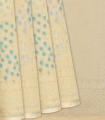 Cream Handwoven Banarasi Organza Silk Saree With Floral Motifs-Cream