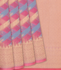 Baby Pink Handwoven Banarasi Organza  Silk Saree With Diagonal Stripes-Baby Pink