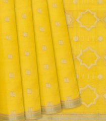 Yellow Handloom Organza Silk Saree With Square Motifs-Yellow