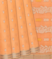 Peach Handloom Organza Silk Saree With Droplet Motifs-Peach