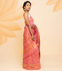 Dusty Pink Handloom Organza Silk Saree With Checks-Dusty Pink