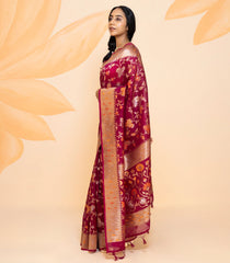 Pink Handloom Organza Silk Saree With Floral Vine Motifs-Pink