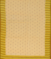 Beige Handwoven Linen Saree With Butta & Contrast Yellow Border & Pallu-Beige