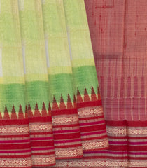 Green Tussar Gitcha linen Printed Silk Saree With Maroon Border-Green