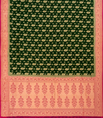 Bottle Green Banarasi Khaddi Georgette Saree With Mango Motifs-Bottle Green