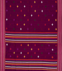 Magenta Handloom Linen Cotton Saree With Diamond Motifs-Magenta